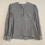 Madewell Striped Henley Top Women’s Medium Blue White Long Sleeve Cotton Shirt Photo 0