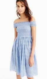 J. crew Gingham Check Smocked Off-the-Shoulder Dress Photo 0