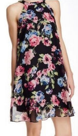 Betsey Johnson Womens Dress 8 Black‎ Pink Blue Green Floral Halter Mini Babydoll Photo 0