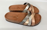 Madeline Metallic Multi-Stripe Slide Sandals in Rose Gold, Silver, and Bronze Photo 0
