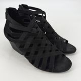 Eileen‎ Fisher Black Leather Strappy Cage Wedge Sandals Womens 8 Zip Back Photo 0