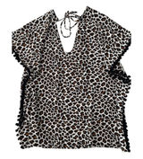 Xhilaration‎ Leopard Print Swim Cover Up Top Pom Pom Trim Back Tie Womens Small Photo 0