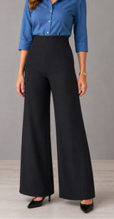 Windsor Classic black Wide Leg Black Dress Pants Curvy small 28W business Lagenlook Photo 0