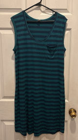 Old Navy Womens Large Tall Teal Striped Sleeveless Pocket T-Shirt Dress Rayon Photo 0