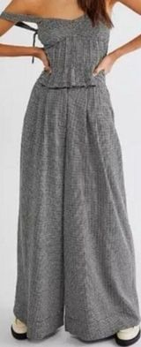 Free People Josie Houndstooth Wide Leg Pants Trousers Black White High Rise Boho Photo 0