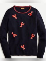 J.Crew 100% Cashmere Flying Lobster Sweater Navy Red Size S Photo 0