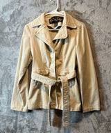 90s Y2K Beige Corduroy‎ Trench Style Jacket Safari Aesthetic Size Medium Photo 0