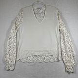 Alexis Ivory Lace Long Sleeve V-Neck Blouse Top Small White Boho Romantic USA Photo 0