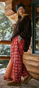 NEW FP Movement Free People Game Day Meadow Red Patter Printed Barrel Leg Pants Photo 0