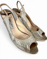 Jimmy‎ Choo Glitter Slingback Peep Toe Heels Gold Metallic EU 40 Photo 0