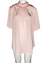 Vintage Anna Kriste Blush Pink Pleated Mock Neck Short Sleeve Blouse Size 18 Photo 0