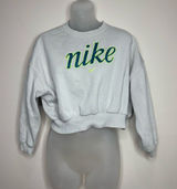 Nike off White Cropped Crew Sweatshirt Neon Green Navy logo spell out medium Photo 0