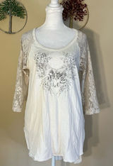 We The Free People Renegade Raglan Ivory 3/4 Lace Sleeve Top Size Small Photo 0