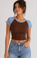 Tna Brown Blue Colorblock Ribbed Baby Tee Crop Top Y2K 90s Minimalist S Photo 0