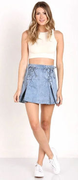Free People Denim Lace Up Skirt Light Denim Size 2‎ Photo 0