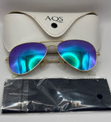 AQS Women Aviator Sunglasses Gold Purple Teal Mirrored‎ Lens with Case & Cloth Photo 0
