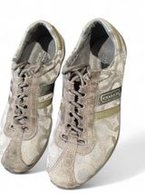 Coach Taupe Signature Stripe Lace-Up Sneakers Photo 0