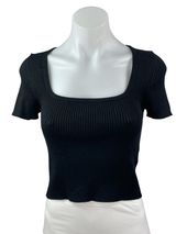 Madewell Women's Black Ribbed Knit Square Neck Sculpt T Shirt Crop Top Size S Photo 0