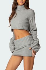 Edikted Gino Fold Over Knit Gray Mini Skirt Photo 0