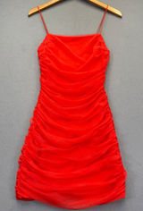 Alice + Olivia Red Ruched Mesh Mini Dress Spaghetti Strap Size‎ 6 Bodycon Zipper Photo 0