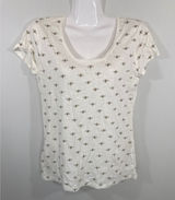 Ann Taylor White Gold Bee Print Slub Cotton Scoop Neck Tee Women M NWT Casual Photo 0