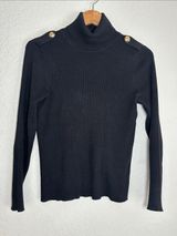 Ralph Lauren Black Ribbed Turtleneck Sweater Gold Buttons Epaulettes Preppy Photo 0