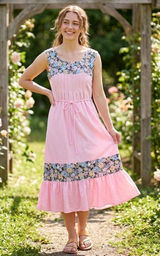 Vintage dress floral pink pleated top size 14 runs sm. Photo 0