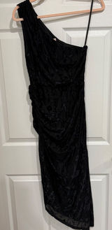 Hutch Black Velvet Burnout Floral One Shoulder Ruched Midi Small S Photo 0