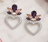 Sparkling Heart Drop Earrings with Purple and Blush Crystals Photo 0