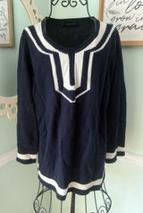 French Curve Large Sweater Blue White Cashmere Round Neck Luxury‎ Photo 0