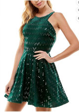 City Studio Green Metallic Fit &‎ Flare Dress Size 1 NWT Holiday Party Glam Photo 0
