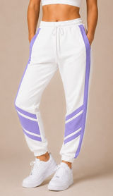 NWT EleVen Venus Williams M White Purple Embroidered Heavyweight Fleece Joggers‎ Photo 0