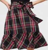 J. Crew Tartan Plaid Big Bow Ruffle Trim Midi Skirt size 6 Photo 0
