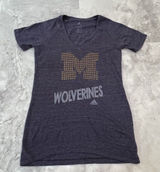 Adidas Michigan Wolverines Blue Short Sleeve V-Neck Logo Shirt Size Medium M Photo 0