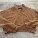 PrettyLittleThing Brown Cropped Quarter-Zip Sweatshirt - SizE med Photo 0