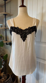 White House Black Market Lace Trim Camisole Tank Top Ivory Black XS Photo 0