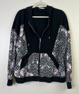 Entro Floral Embroidered Crochet Zip Up‎ Hoodie Hooded Sweatshirt 100% Cotton Photo 0