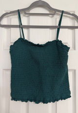Abercrombie & fitch green smocked tank top ruffle top & bottom size large crop Photo 0