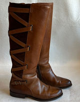 Frye Brown Leather Knee-High Boots with Suede criss cross accents size 8.5 Photo 0