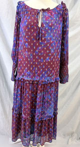 Cleobella Addison Purple Floral Metallic Tiered Midi‎ Dress Womens M AS IS Photo 0