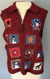 Erika VTG Ugly Christmas Sweater Vest‎ Red Size LG Embellished Zip Embroidered Photo 0