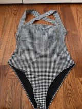 aerie Black & White Gingham One-Piece Swimsuit with Crossback Straps Size XL Photo 0