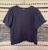Old Navy Smocked Women’s Navy Puff Sleeve Textured Top Photo 0