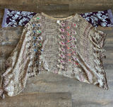 Free People Fressia Pullover Sweater Boho Tunic Mixed Knit Embroidered M/L Photo 0