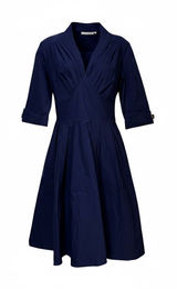 Miusol Womens Navy Blue V-Neck Pleated Fit‎ and Flare Midi Dress Size L NEW Photo 0