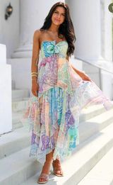 Paisley Print Ruffle Tiered Halter Neck Dress Photo 0