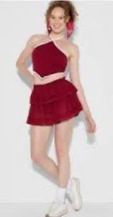 Wild Fable Maroon Red Handkerchief Halter Top White Trim Size S NWT Sporty Photo 0