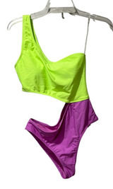 Cabana Del Sol swimsuit‎ one piece one shoulder Small Green Purple Bright NEW Photo 0