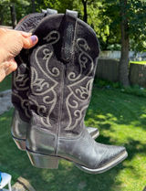 Nine West Black Leather Western Cowboy Boots Womens Size 7M Embroidered Mid Calf Photo 0