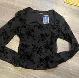Abercrombie & Fitch Black Floral Velvet Burnout Long-Sleeve Top Photo 0